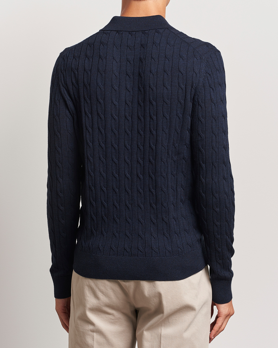 Herre | Gensere | Morris | Merino Cable Polo Knit Navy