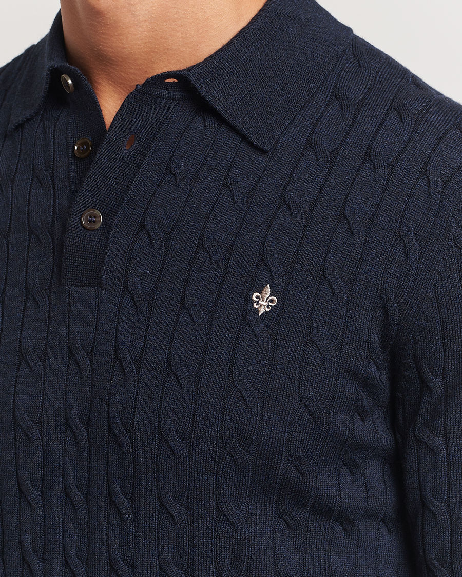Herre | Gensere | Morris | Merino Cable Polo Knit Navy