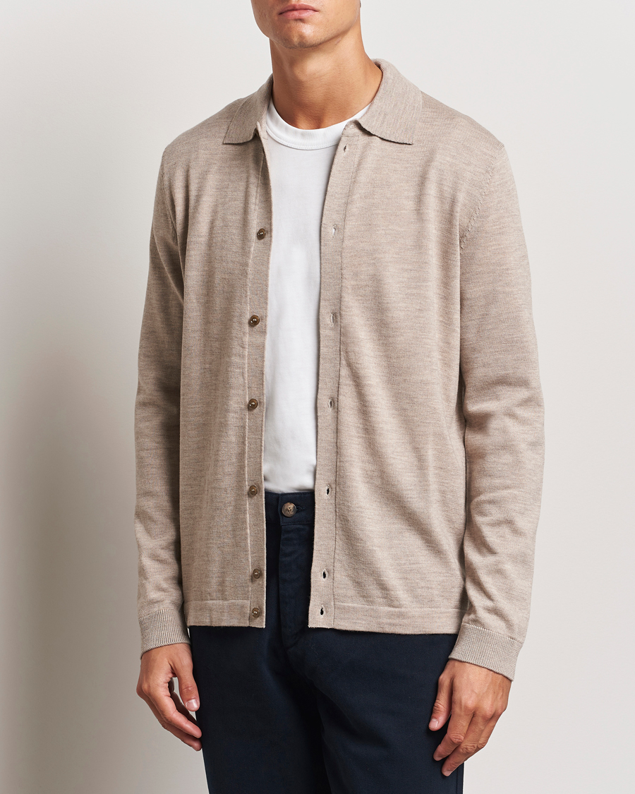 Herre | Gensere | Morris | Merino Knitted Shirt Khaki
