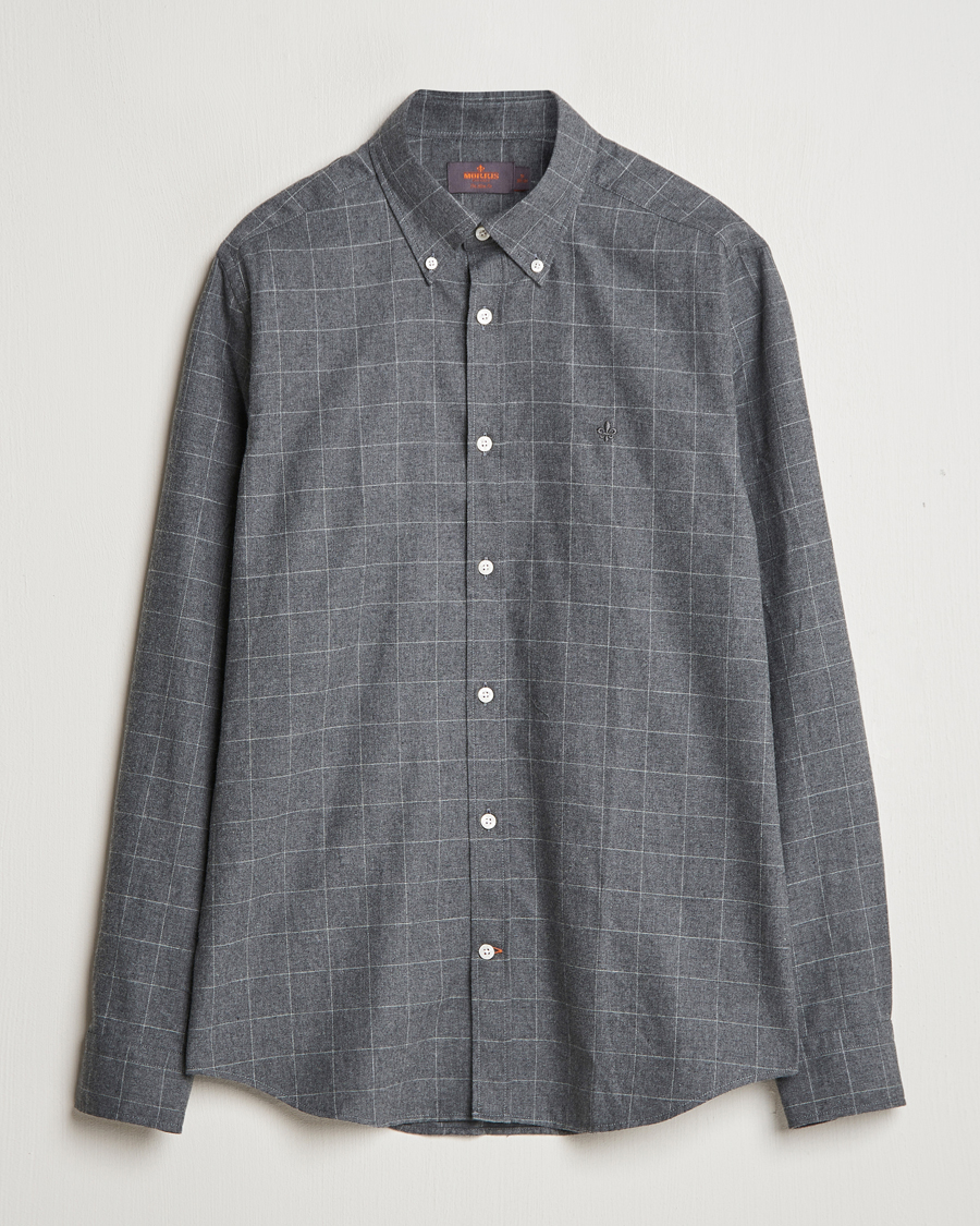 Herre | Skjorter | Morris | Flannel Overcheck Shirt Grey