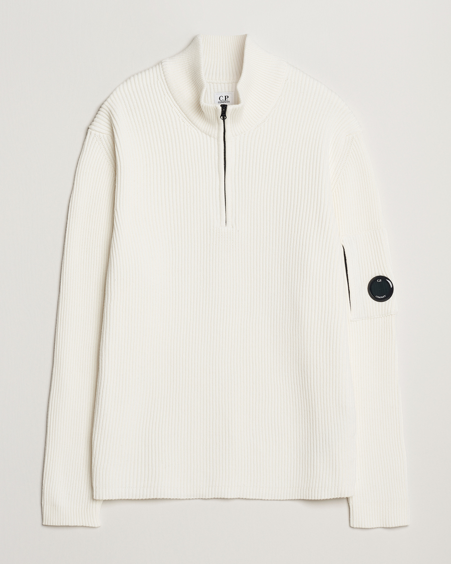 Herre | Gensere | C.P. Company | Full Rib Knitted Cotton Half Zip Off White