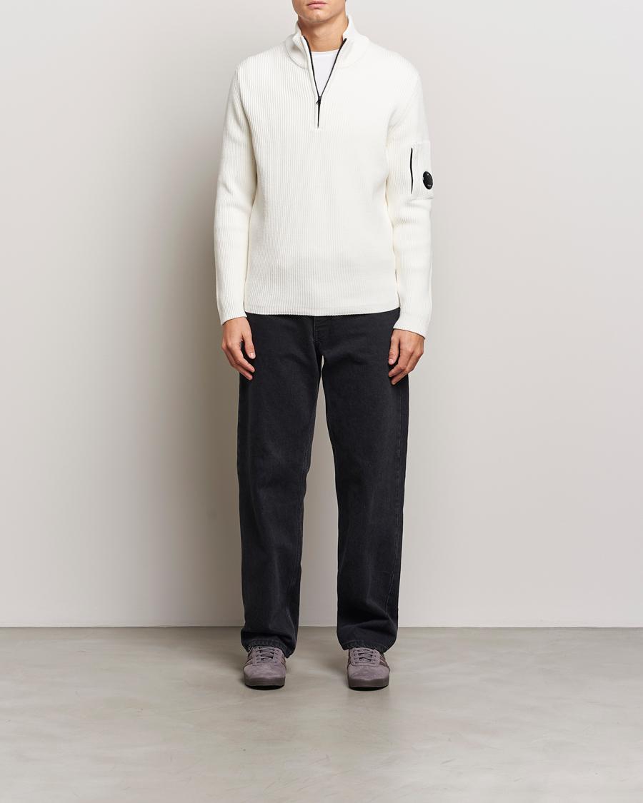 Herre | Gensere | C.P. Company | Full Rib Knitted Cotton Half Zip Off White
