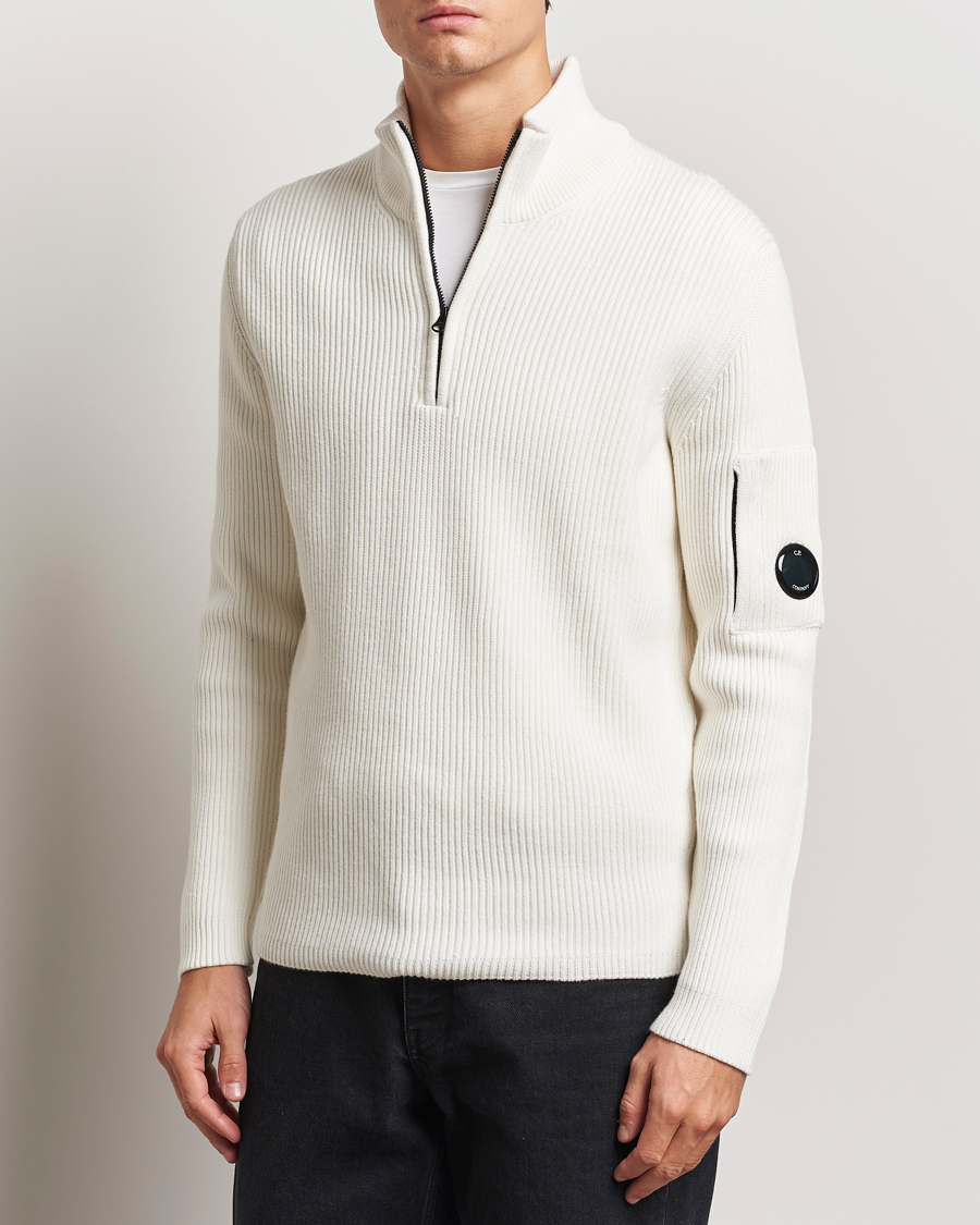 Herre | Gensere | C.P. Company | Full Rib Knitted Cotton Half Zip Off White