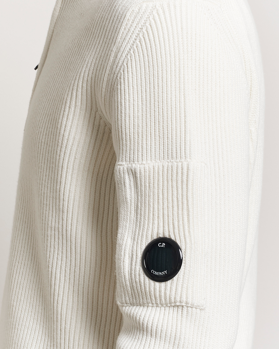 Herre | Gensere | C.P. Company | Full Rib Knitted Cotton Half Zip Off White