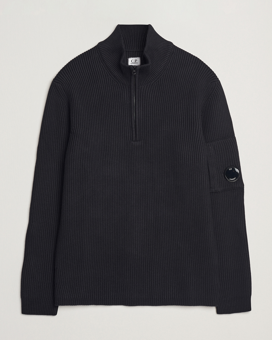 Herre | Gensere | C.P. Company | Full Rib Knitted Cotton Half Zip Black