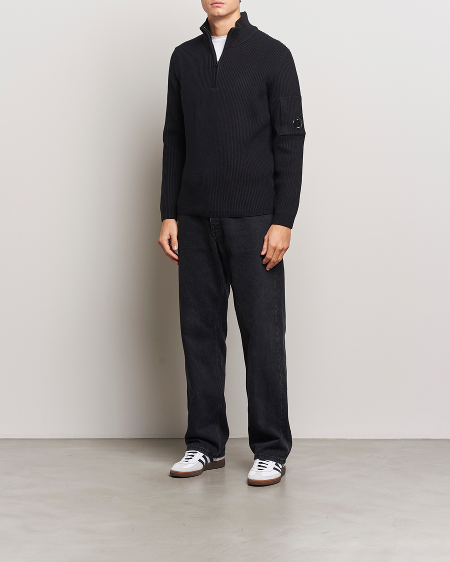 Herre | Gensere | C.P. Company | Full Rib Knitted Cotton Half Zip Black
