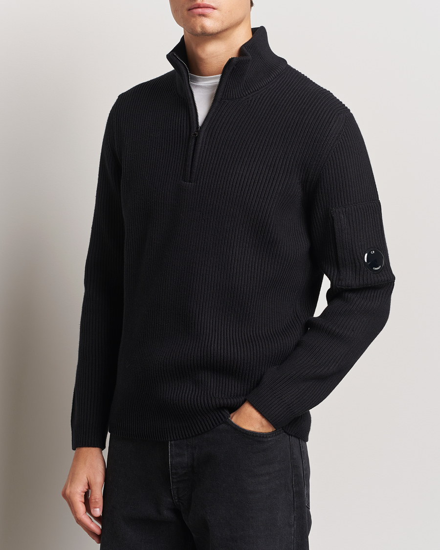 Herre | Gensere | C.P. Company | Full Rib Knitted Cotton Half Zip Black