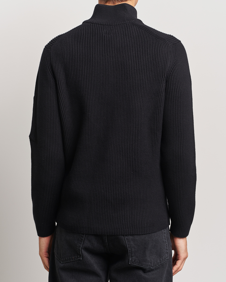 Herre | Gensere | C.P. Company | Full Rib Knitted Cotton Half Zip Black