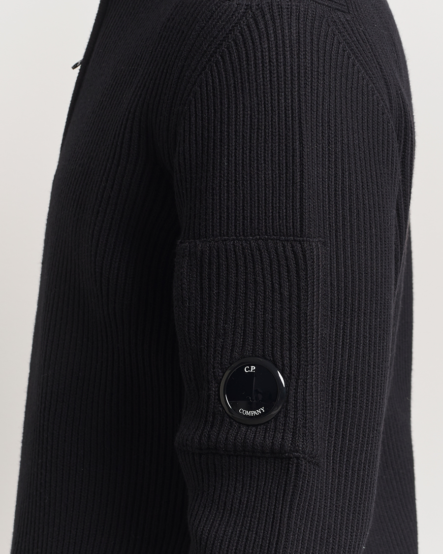 Herre | Gensere | C.P. Company | Full Rib Knitted Cotton Half Zip Black
