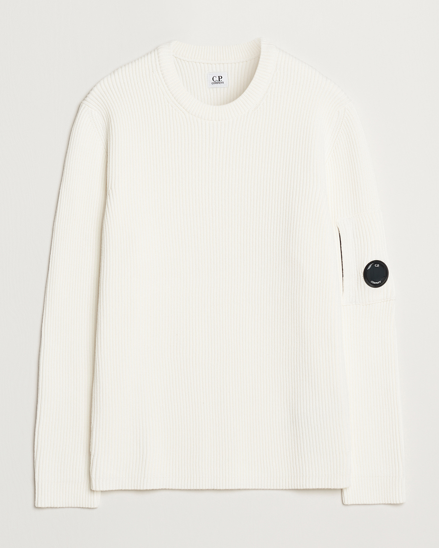 Herre | Gensere | C.P. Company | Full Rib Knitted Cotton Crew Neck Off White