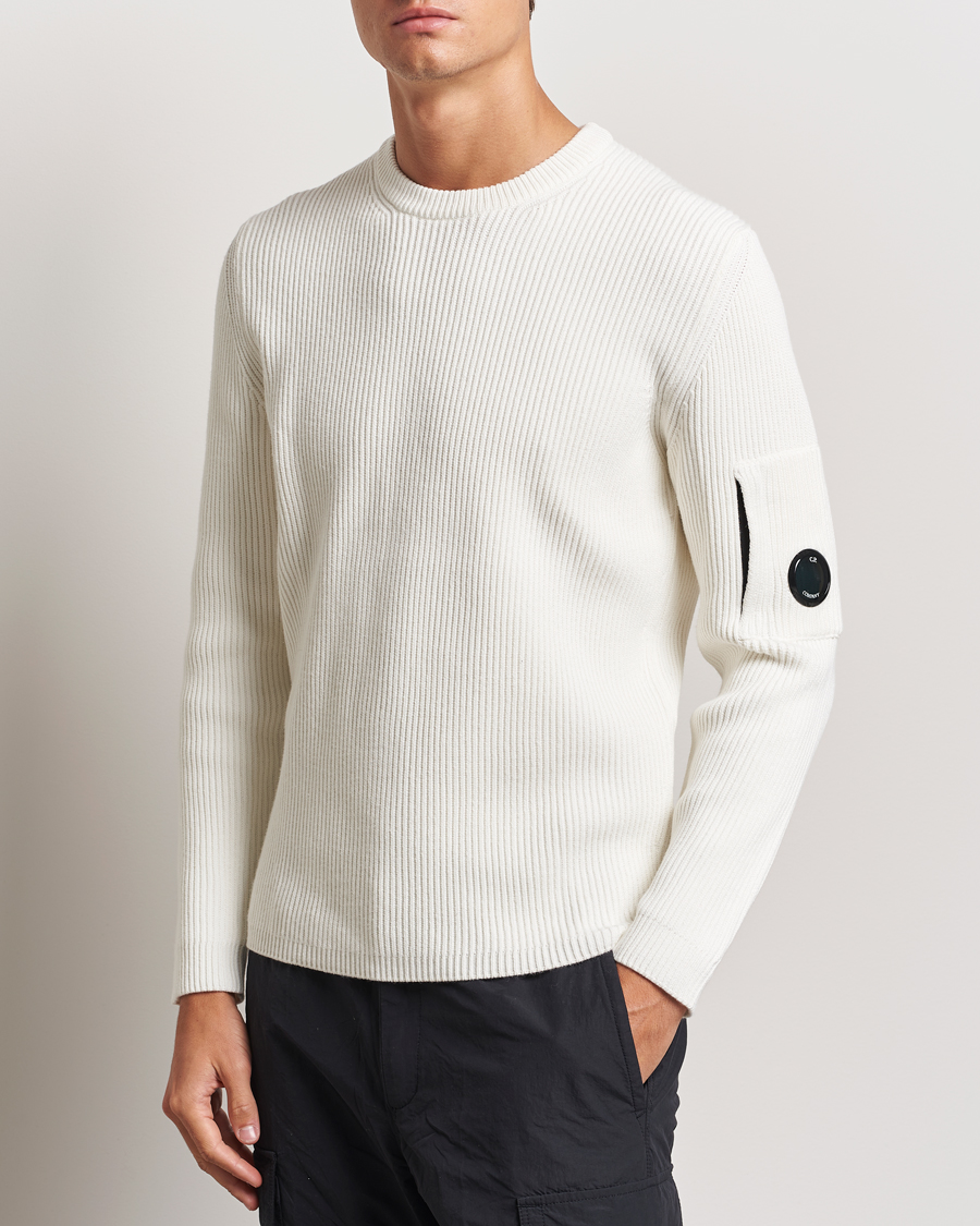Herre | Gensere | C.P. Company | Full Rib Knitted Cotton Crew Neck Off White
