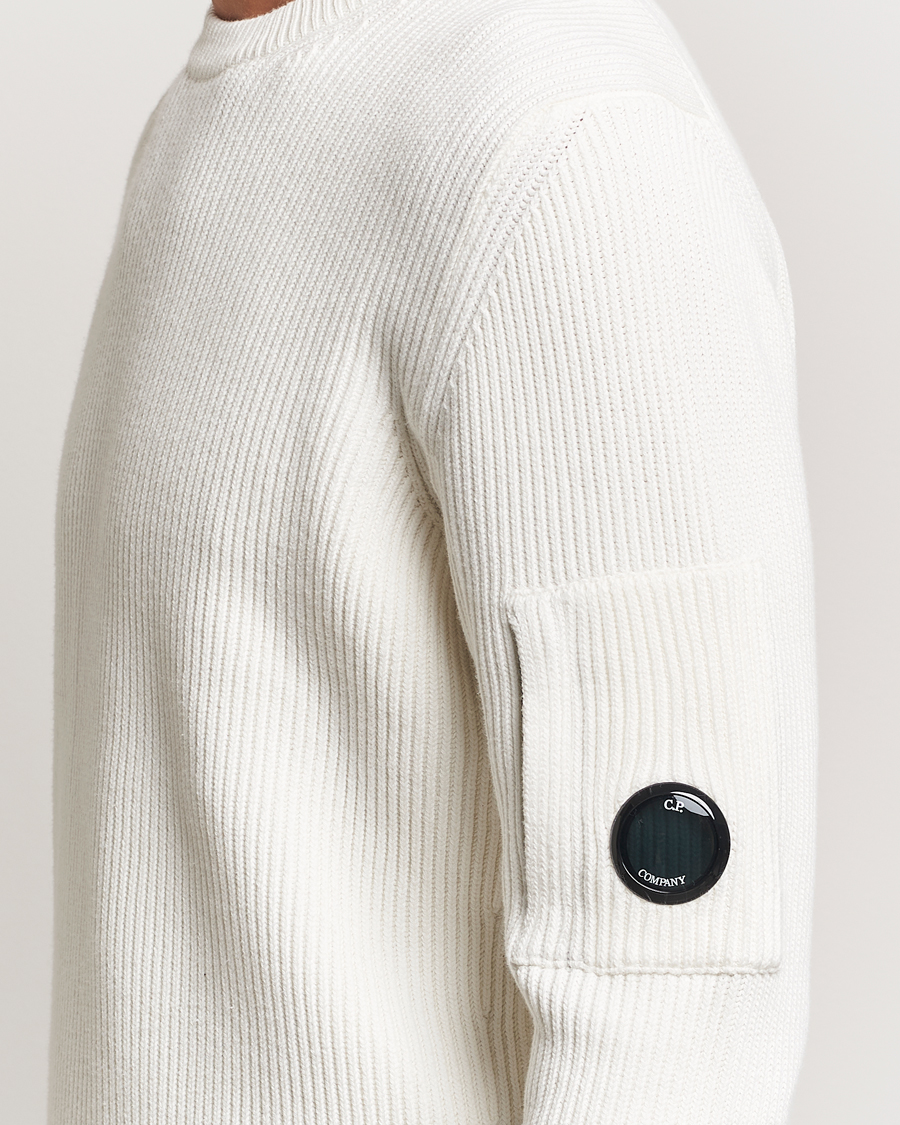 Herre | Gensere | C.P. Company | Full Rib Knitted Cotton Crew Neck Off White