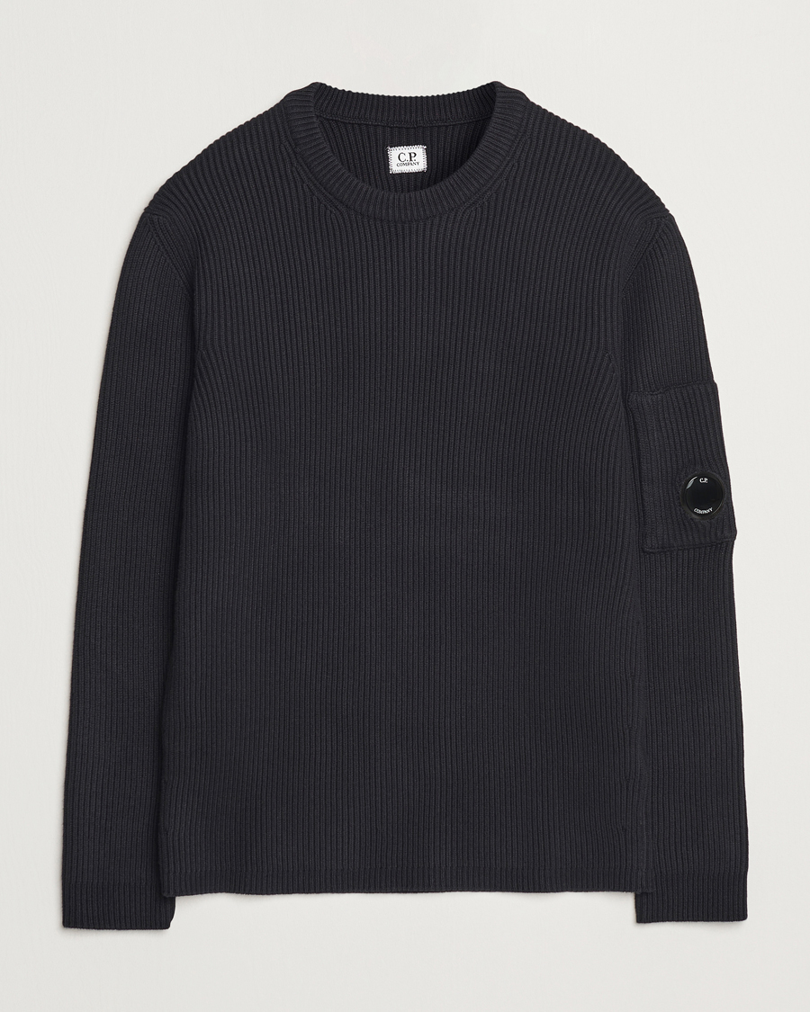 Herre | Gensere | C.P. Company | Full Rib Knitted Cotton Crew Neck Black