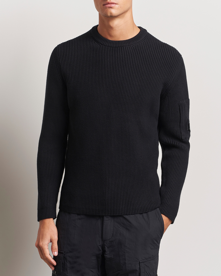Herre | Gensere | C.P. Company | Full Rib Knitted Cotton Crew Neck Black