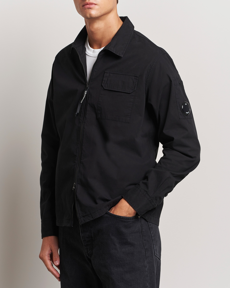 Herre | Skjorter | C.P. Company | Garment Dyed Gabardine Zip Shirt Jacket Black