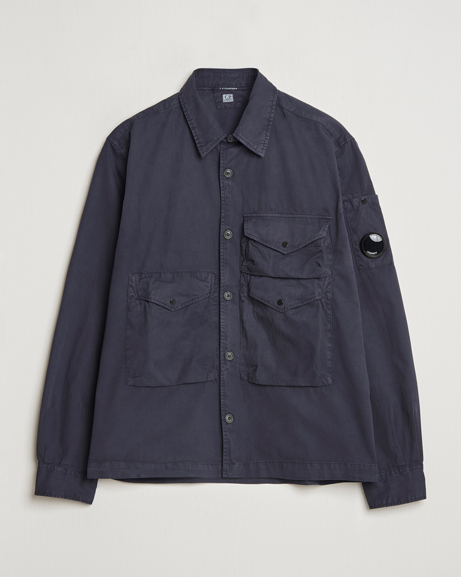 Herre | Skjorter | C.P. Company | Organic Cotton Gabardine Pocket Overshirt Washed Blue