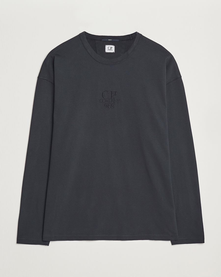 Herre | T-Shirts | C.P. Company | Box Fit Tonal Logo Long Sleeve T-shirt Washed Black