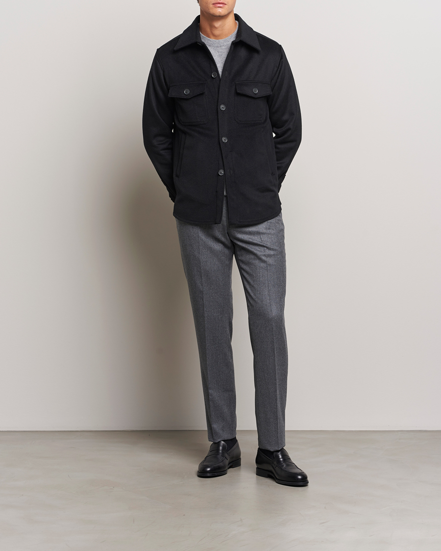 Herre | Jakker | Oscar Jacobson | Maverick Wool/Cashmere Shirt Jacket Black