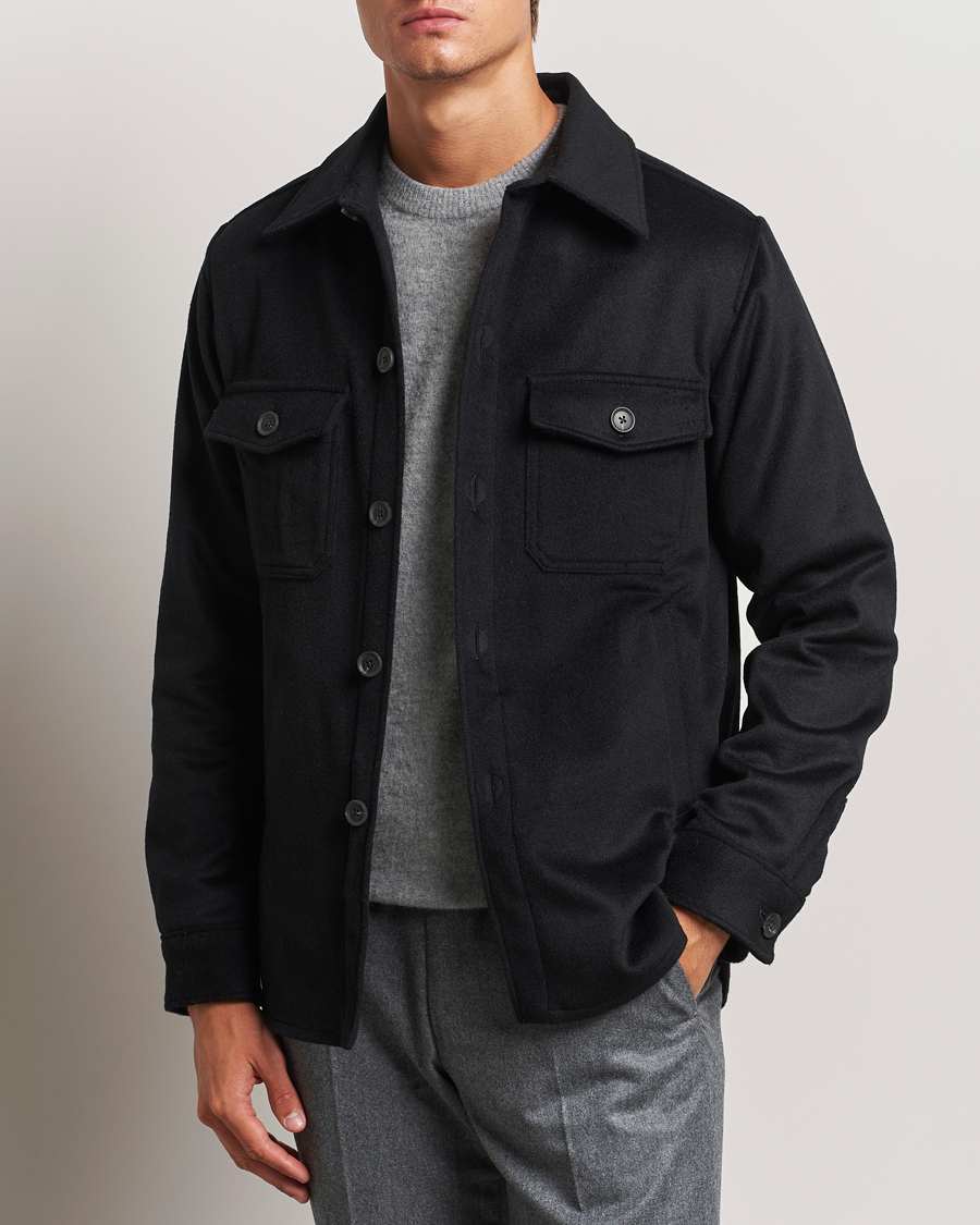 Herre | Jakker | Oscar Jacobson | Maverick Wool/Cashmere Shirt Jacket Black