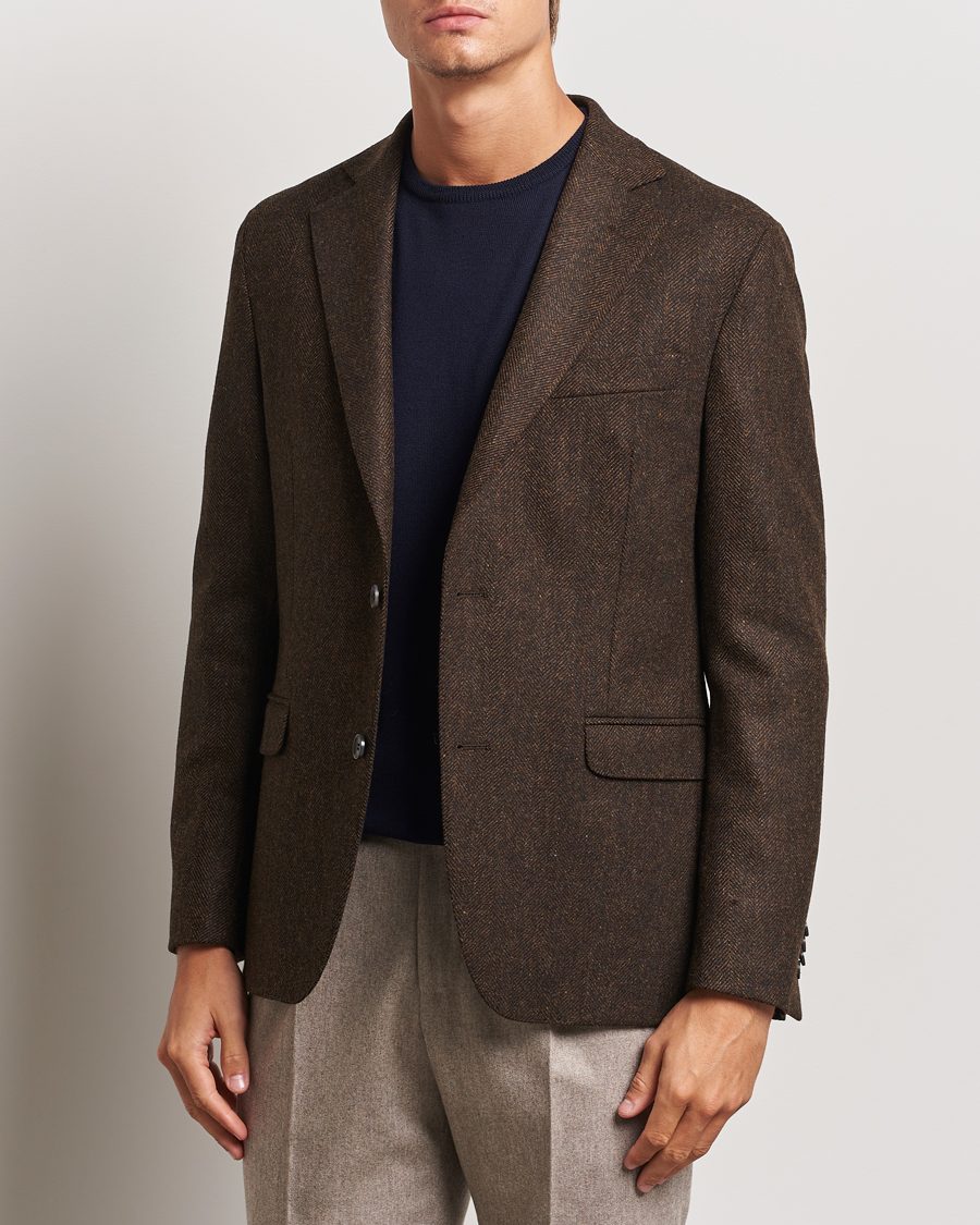Herre | Dressjakker | Oscar Jacobson | Fogerty Moon Herringbone Tweed Blazer Brown