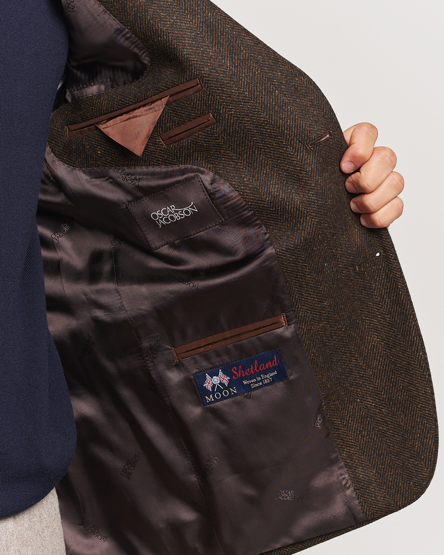 Herre | Dressjakker | Oscar Jacobson | Fogerty Moon Herringbone Tweed Blazer Brown