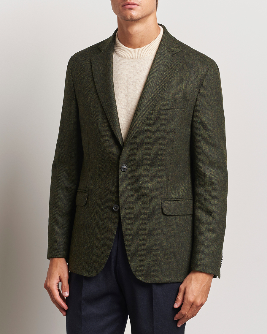 Herre | Dressjakker | Oscar Jacobson | Fogerty Moon Herringbone Tweed Blazer Green