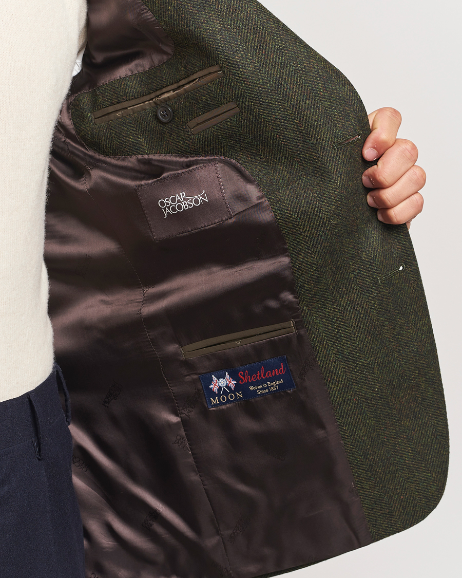 Herre | Dressjakker | Oscar Jacobson | Fogerty Moon Herringbone Tweed Blazer Green