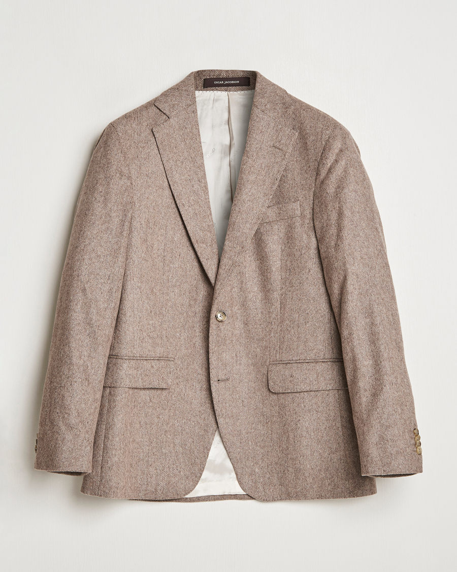Herre | Dressjakker | Oscar Jacobson | Fogerty Herringbone Wool Blazer Beige