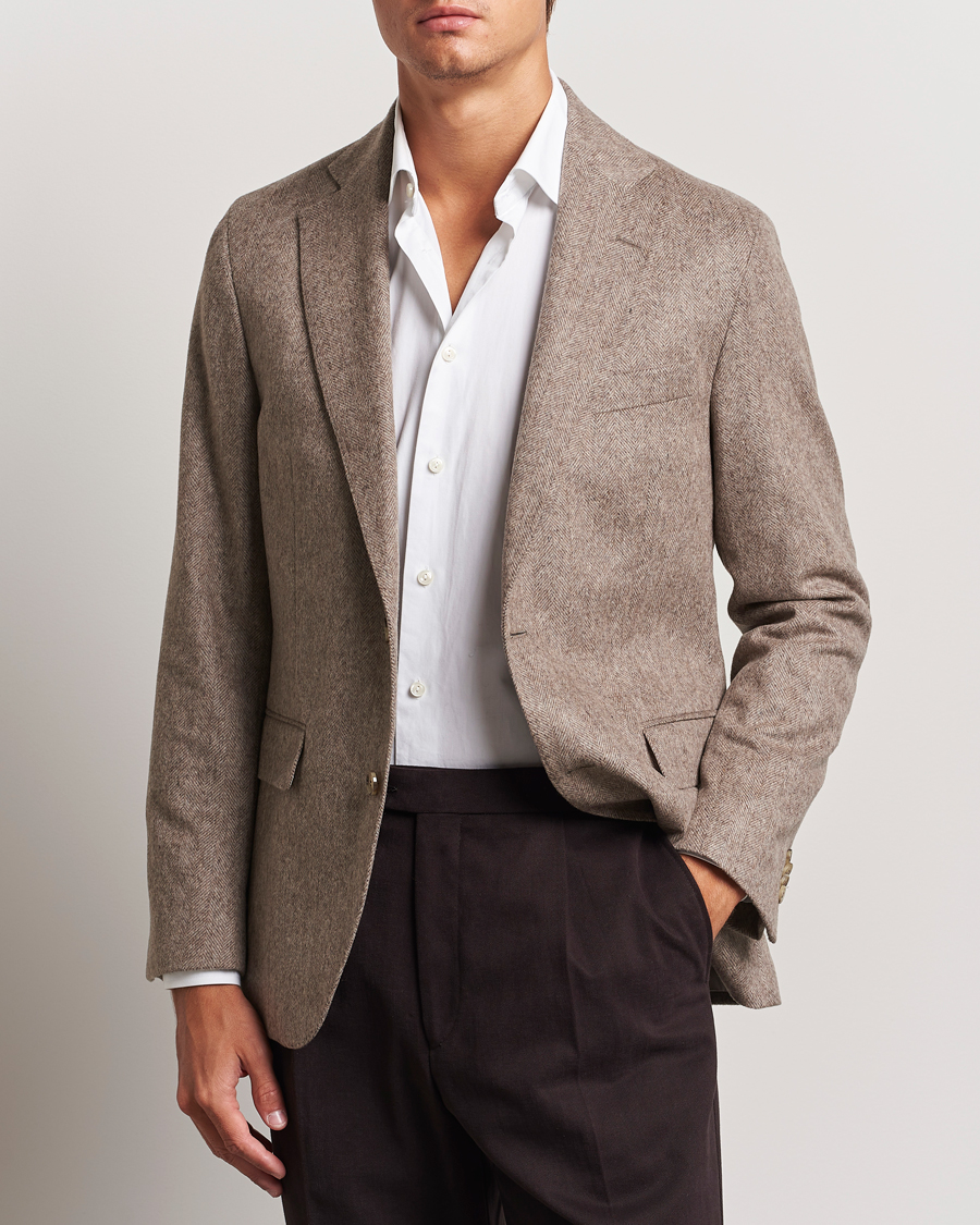Herre | Dressjakker | Oscar Jacobson | Fogerty Herringbone Wool Blazer Beige