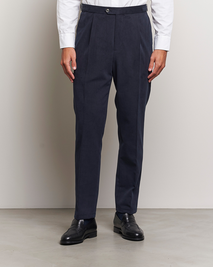 Herre | Bukser | Oscar Jacobson | Delon Brushed Cotton Trousers Navy