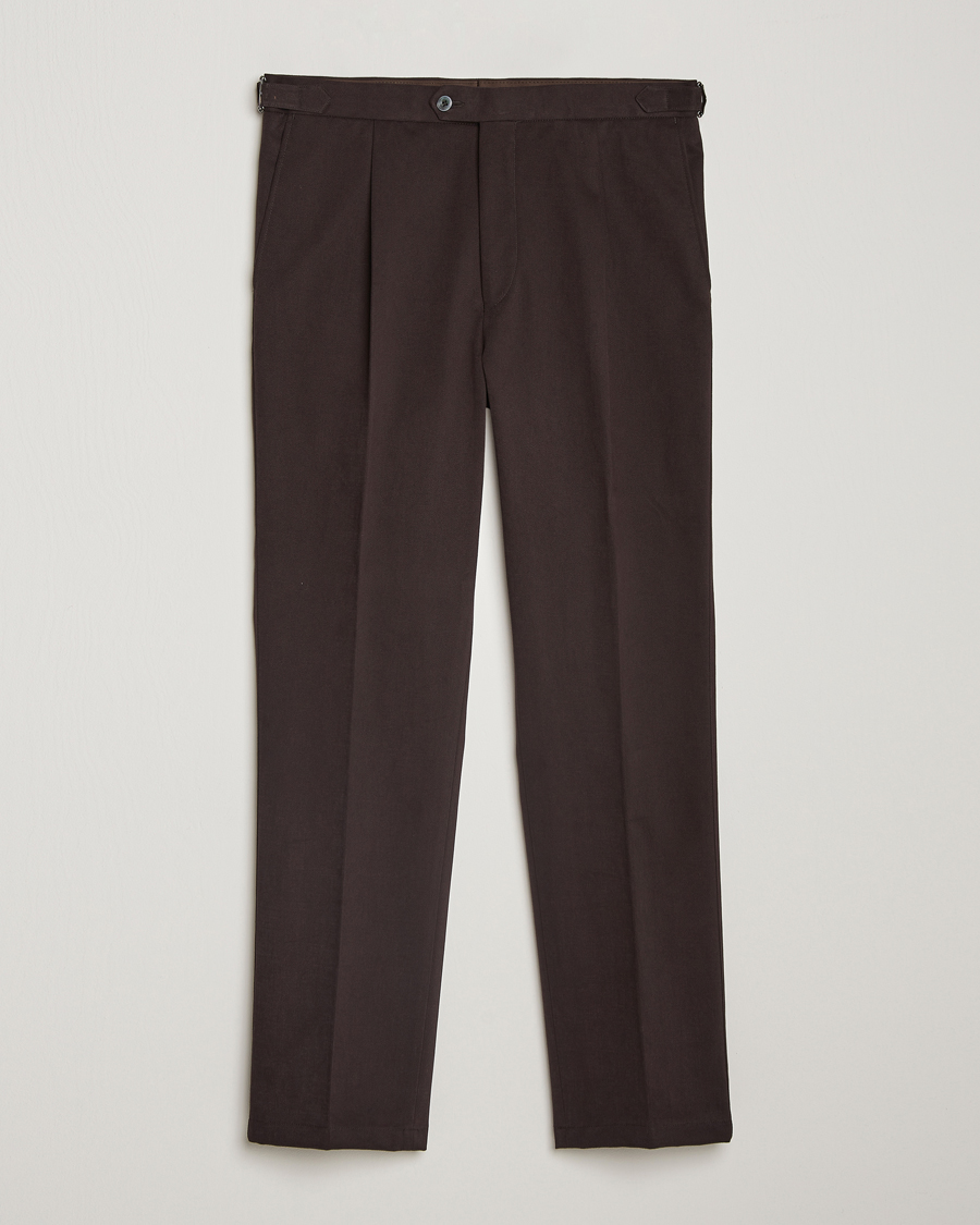 Herre | Bukser | Oscar Jacobson | Delon Brushed Cotton Trousers Brown