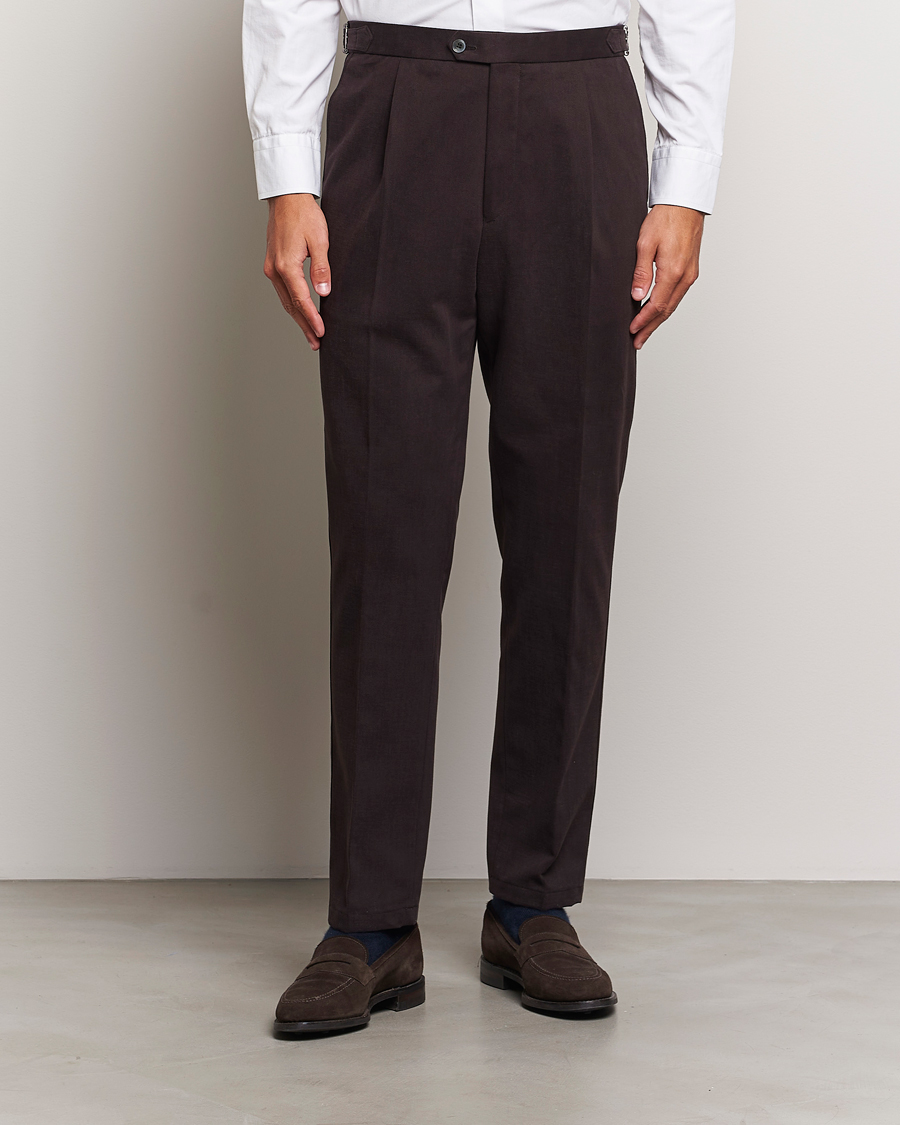 Herre | Bukser | Oscar Jacobson | Delon Brushed Cotton Trousers Brown