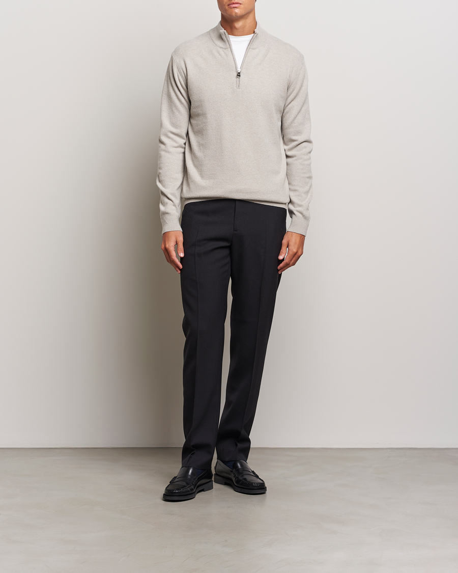 Herre | Gensere | Oscar Jacobson | Patton Wool/Cashmere Half Zip Light Beige