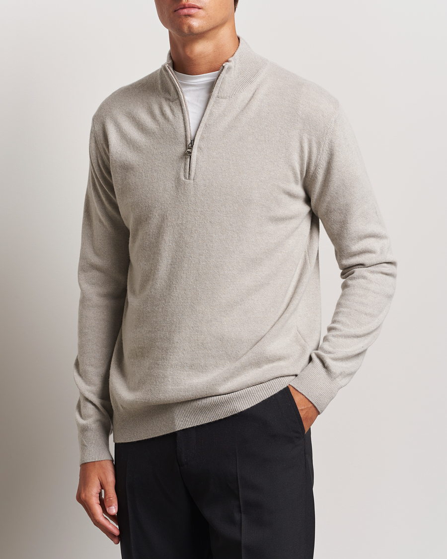Herre | Gensere | Oscar Jacobson | Patton Wool/Cashmere Half Zip Light Beige
