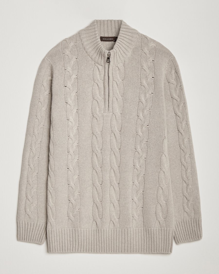 Herre | Gensere | Oscar Jacobson | Reine Heavy Cable Knitted Half Zip Beige