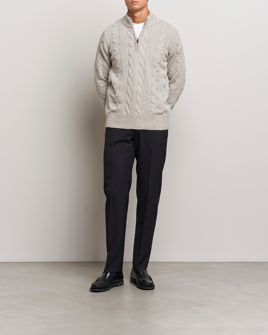 Herre | Gensere | Oscar Jacobson | Reine Heavy Cable Knitted Half Zip Beige