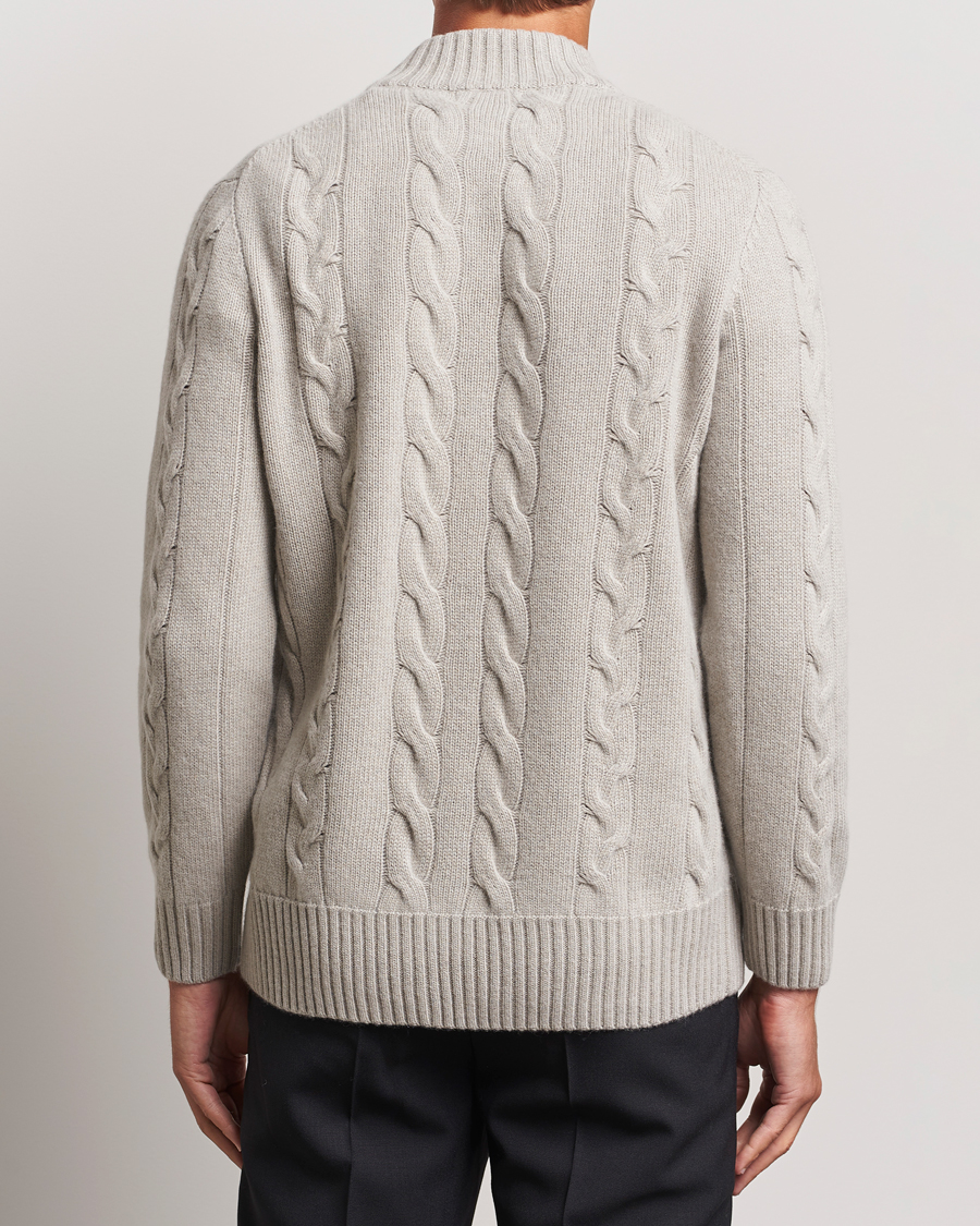 Herre | Gensere | Oscar Jacobson | Reine Heavy Cable Knitted Half Zip Beige