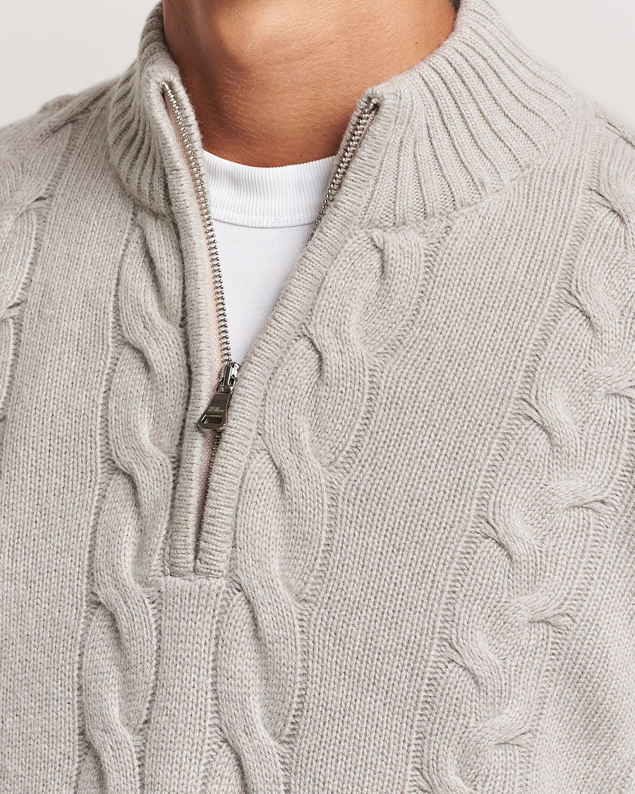 Herre | Gensere | Oscar Jacobson | Reine Heavy Cable Knitted Half Zip Beige