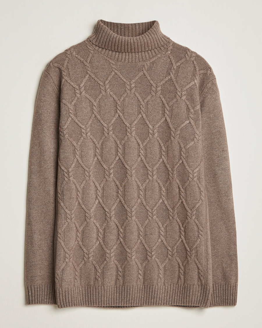 Herre | Gensere | Oscar Jacobson | Salomon Heavy Knitted Cable Rollneck Light Brown