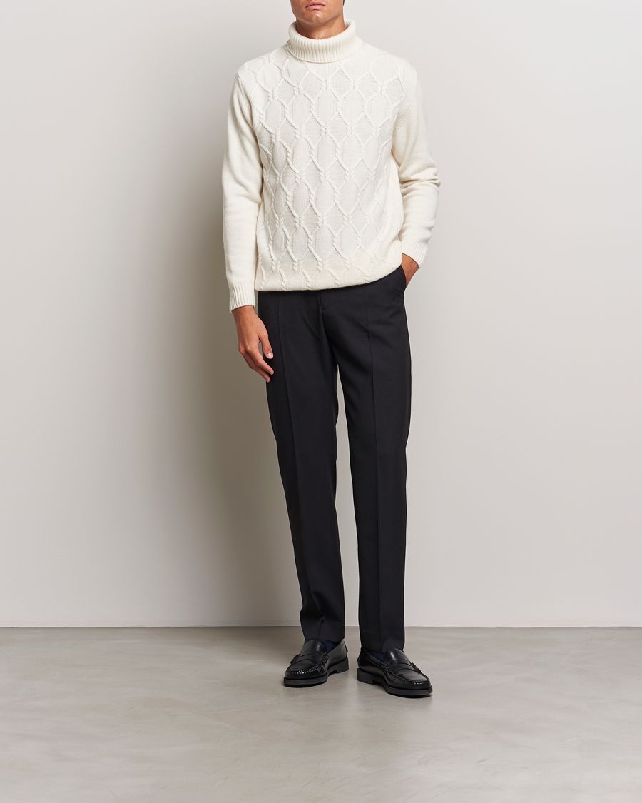 Herre | Gensere | Oscar Jacobson | Salomon Heavy Knitted Cable Rollneck White
