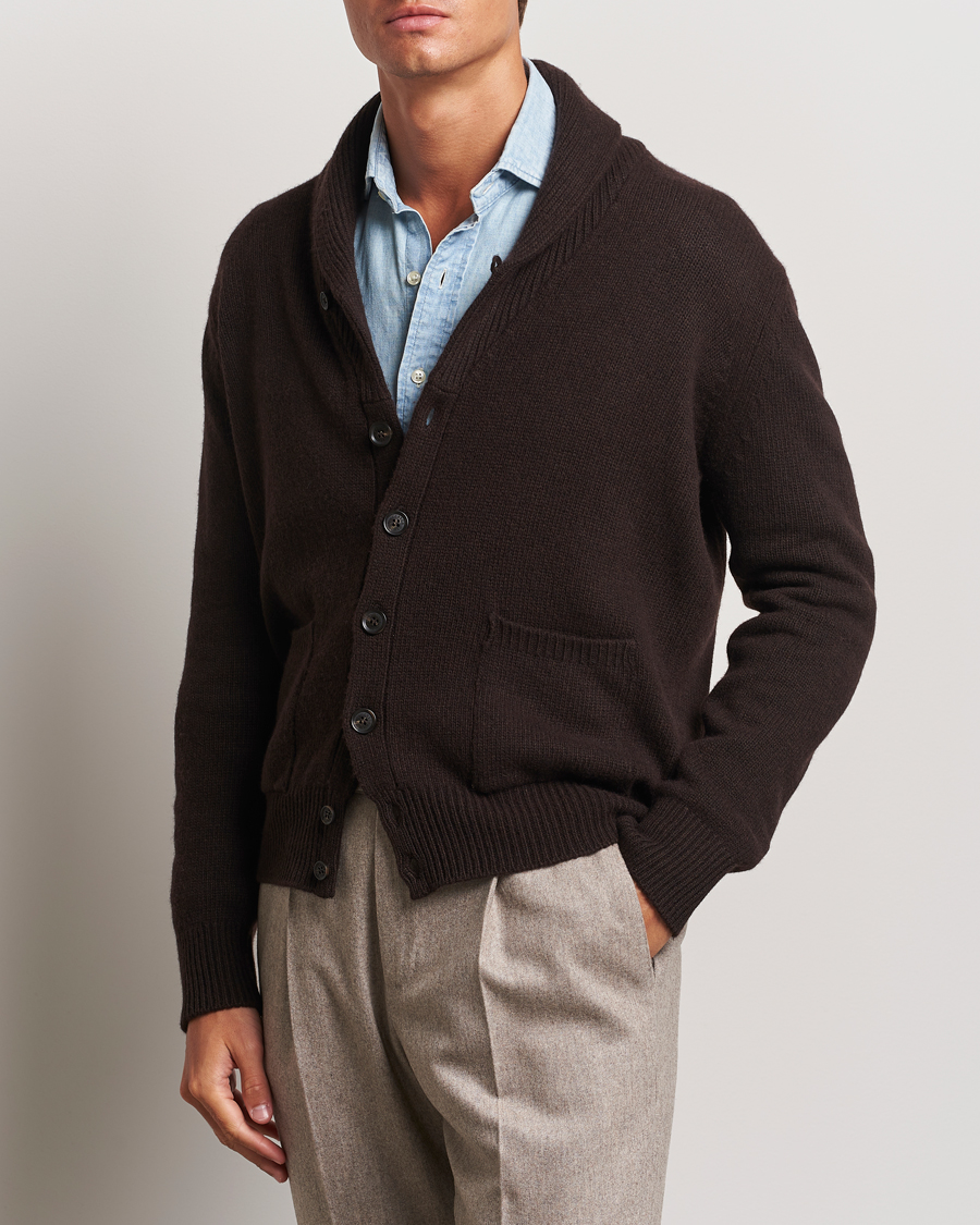Herre | Gensere | Oscar Jacobson | Aspen Heavy Knitted Cardigan Brown
