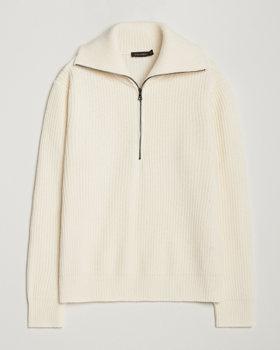 Herre | Gensere | Oscar Jacobson | Mauritz Heavy Knitted Half Zip White
