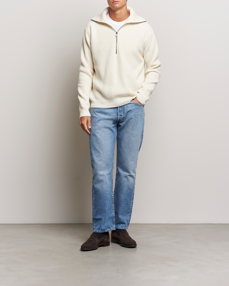 Herre | Gensere | Oscar Jacobson | Mauritz Heavy Knitted Half Zip White