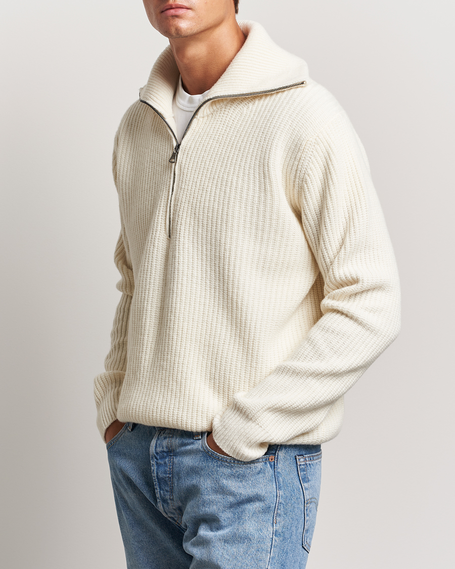 Herre | Gensere | Oscar Jacobson | Mauritz Heavy Knitted Half Zip White