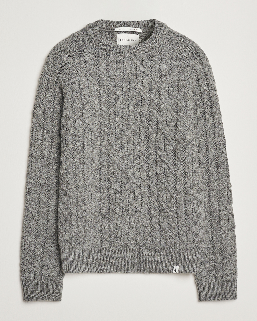 Herre | Gensere | Peregrine | Hudson Wool Aran Knitted Jumper Steel