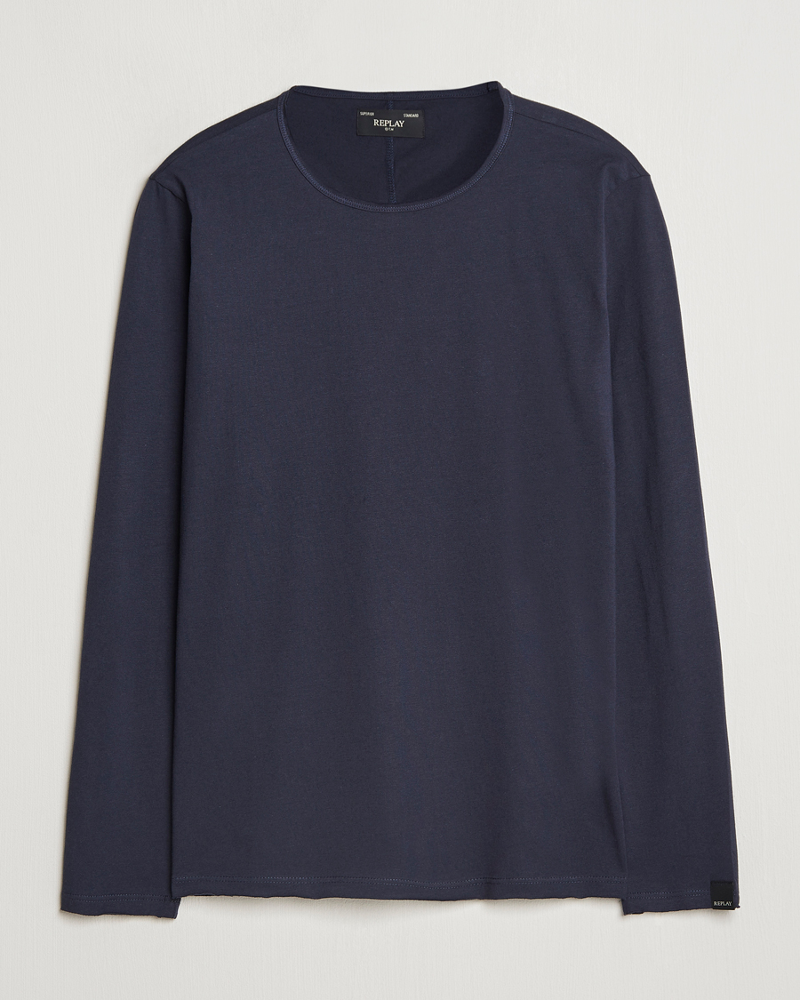 Herre | T-Shirts | Replay | Crew Neck Long Sleeve T-Shirt Night Blue