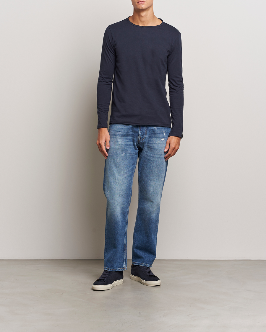 Herre | T-Shirts | Replay | Crew Neck Long Sleeve T-Shirt Night Blue
