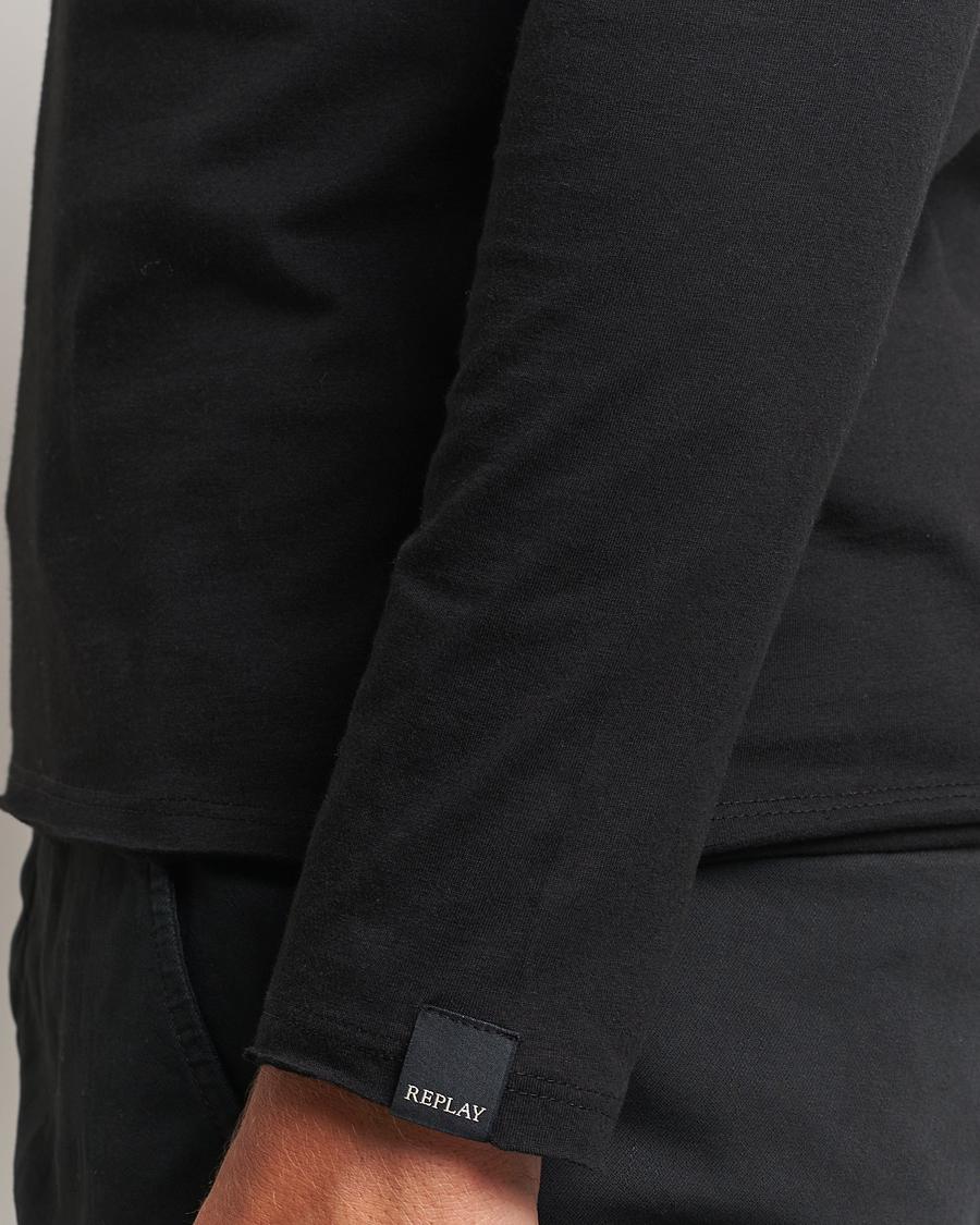 Herre | T-Shirts | Replay | Crew Neck Long Sleeve T-Shirt Black