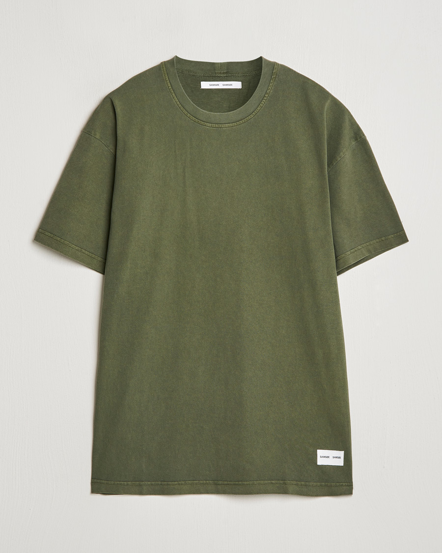 Herre | T-Shirts | Samsøe Samsøe | Pigment Dyed Crew Neck T-Shirt Forest Night