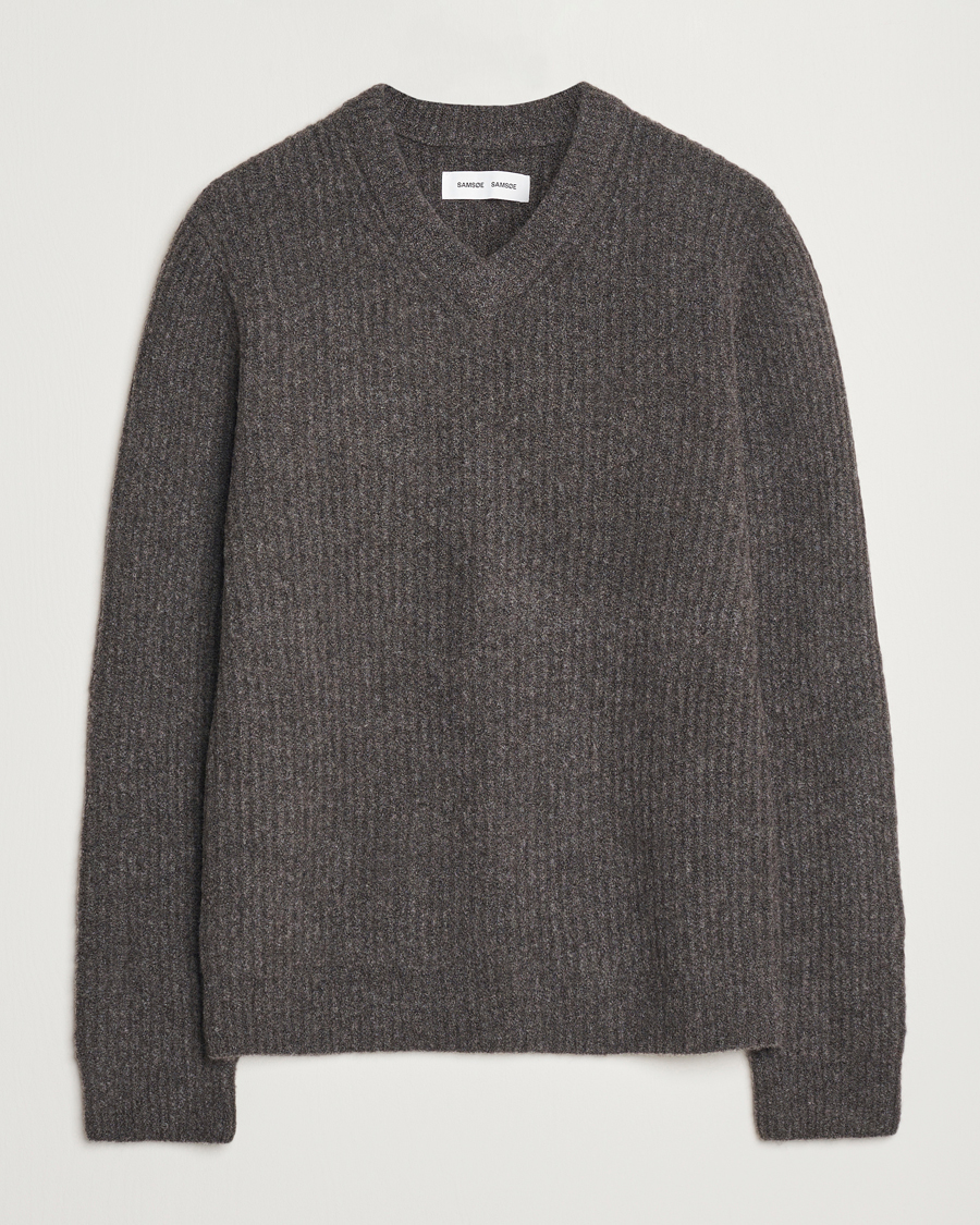 Herre | Gensere | Samsøe Samsøe | Koji Rib Knitted V-Neck Volcanic Ash